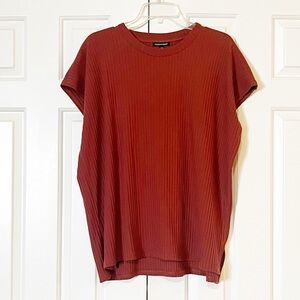 NWT Eileen Fisher Rust Orange Brown Ribbed Short Sleeve Oversized Women's Top L